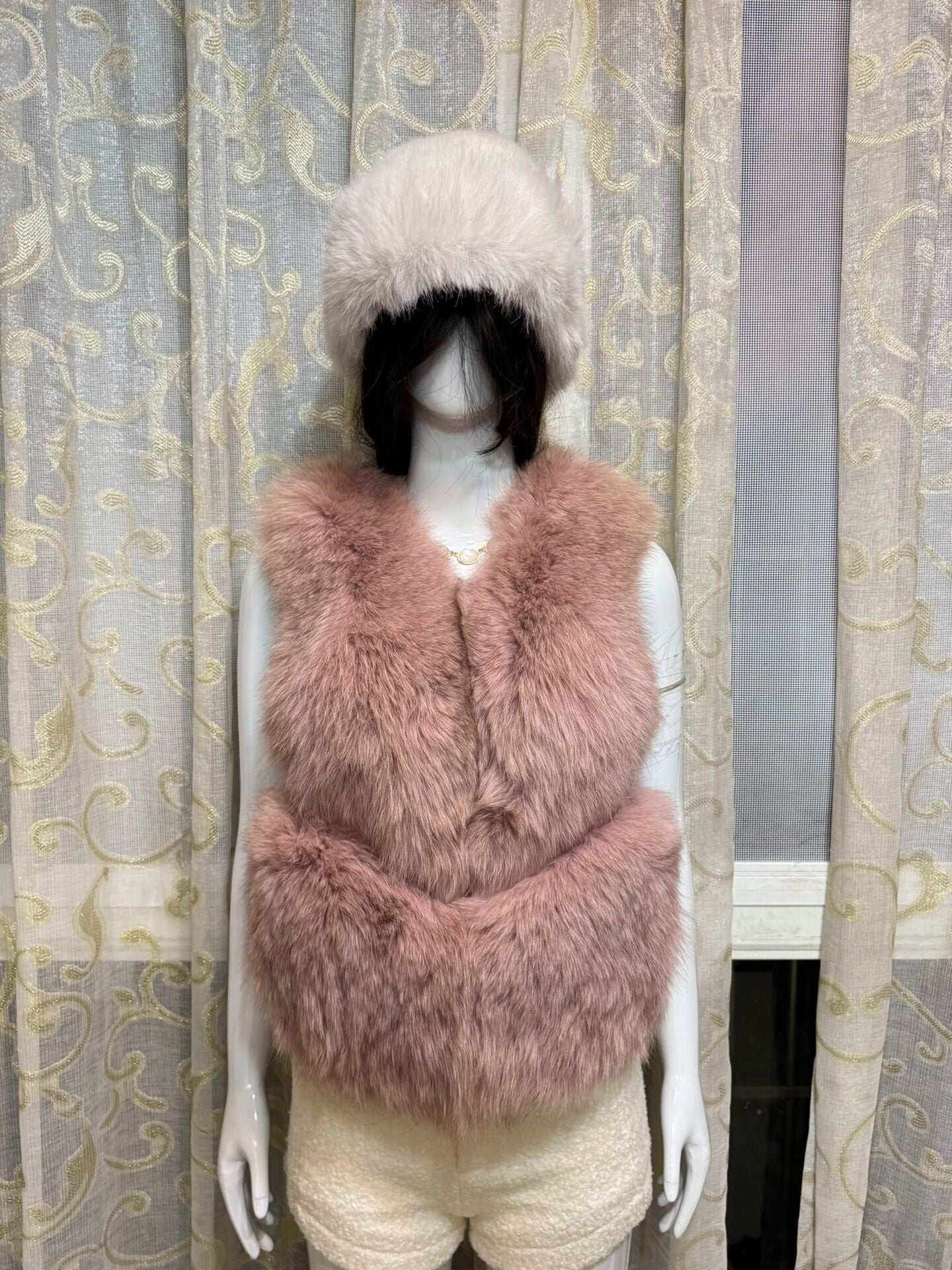Vintage pinkish-purple genuine fur vest