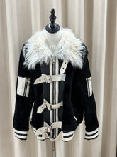 Vintage black and white color-block fur coat