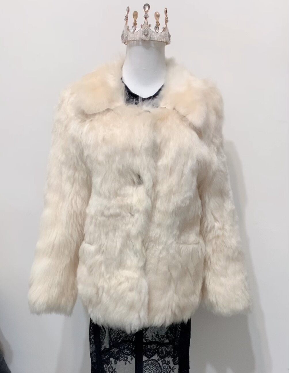 Vintage White Genuine Fur Coat
