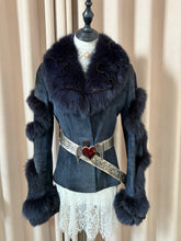 Vintage navy blue short real fur coat
