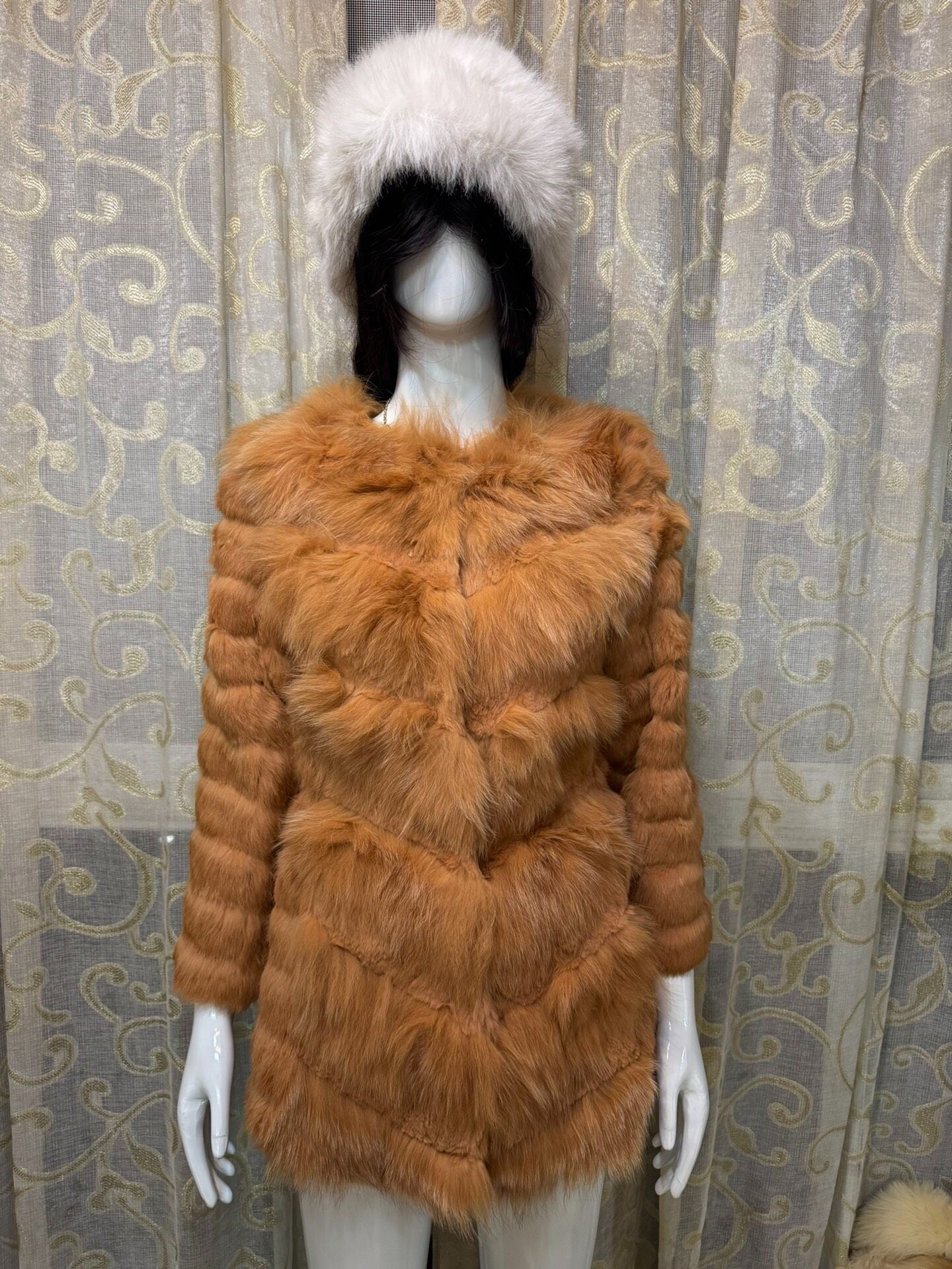 Vintage Orange-Brown Genuine Fur Coat