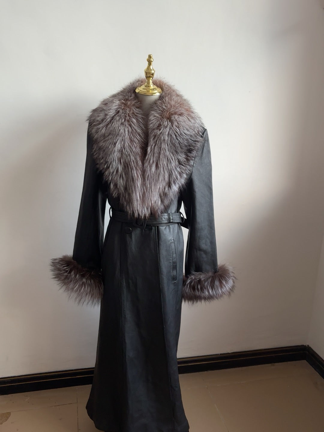 Vintage genuine leather long coat