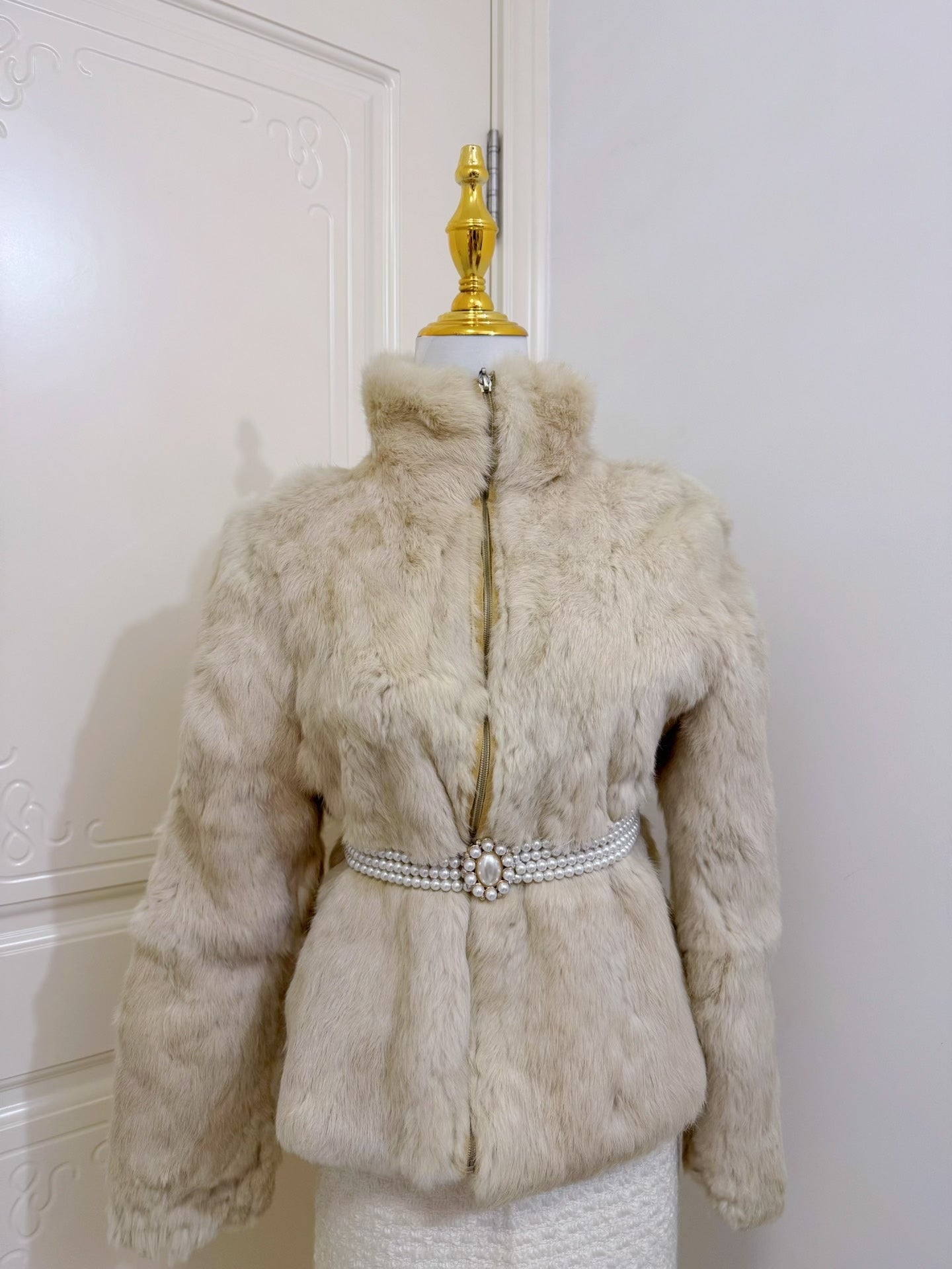 Vintage greige rabbit fur coat
