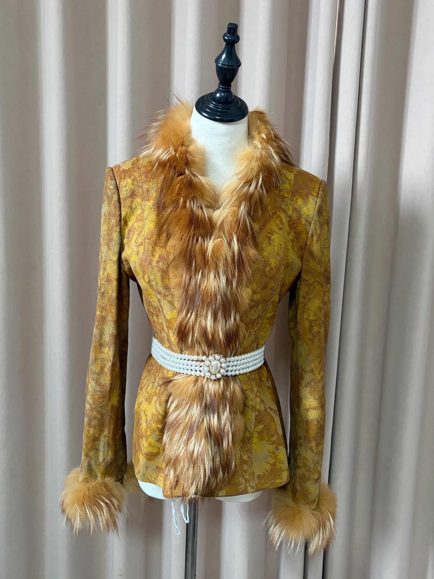 Vintage imported printed genuine leather and fur coat