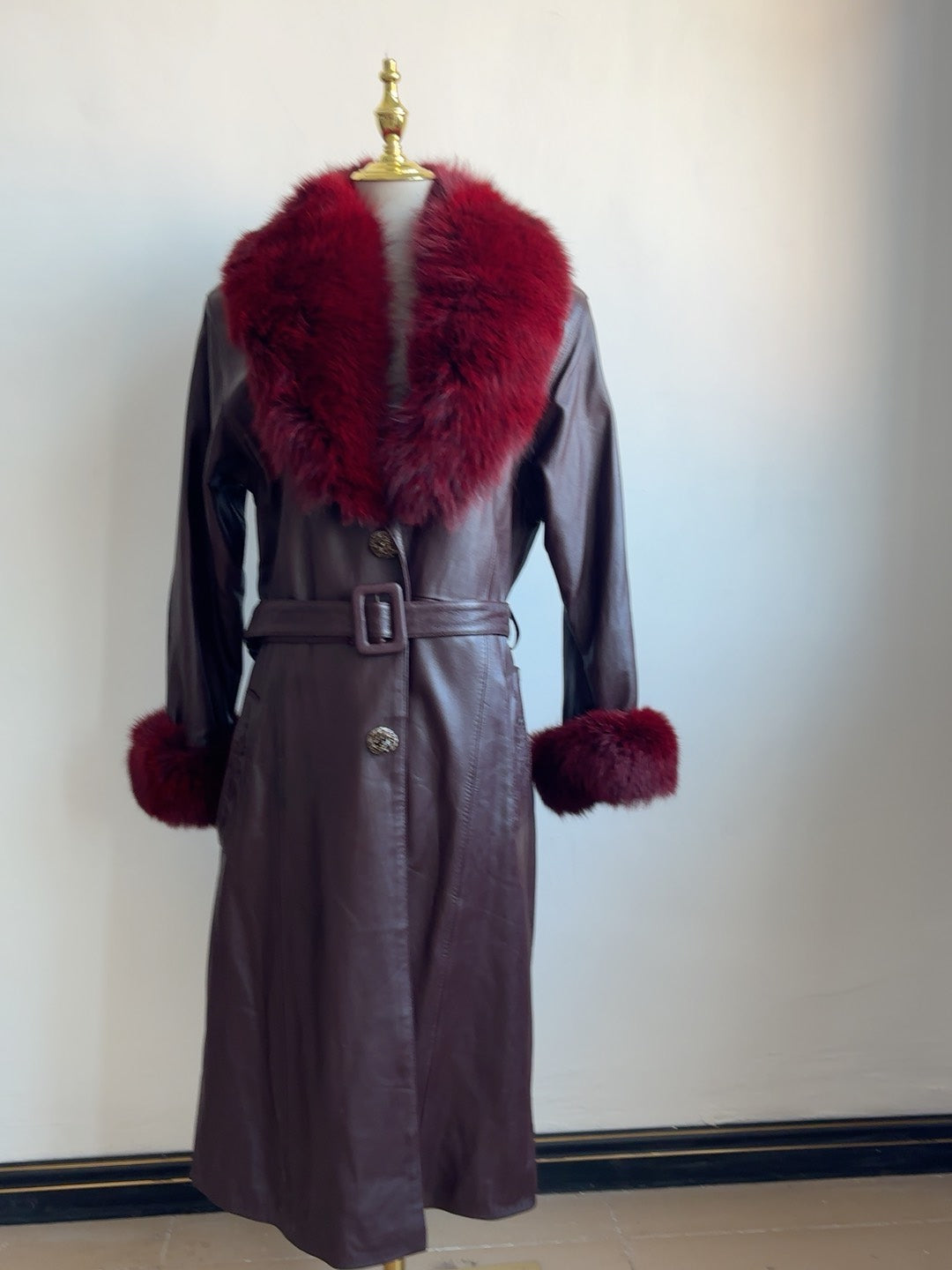 Vintage genuine leather long coat
