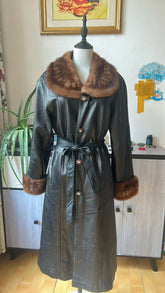 Vintage genuine leather long coat