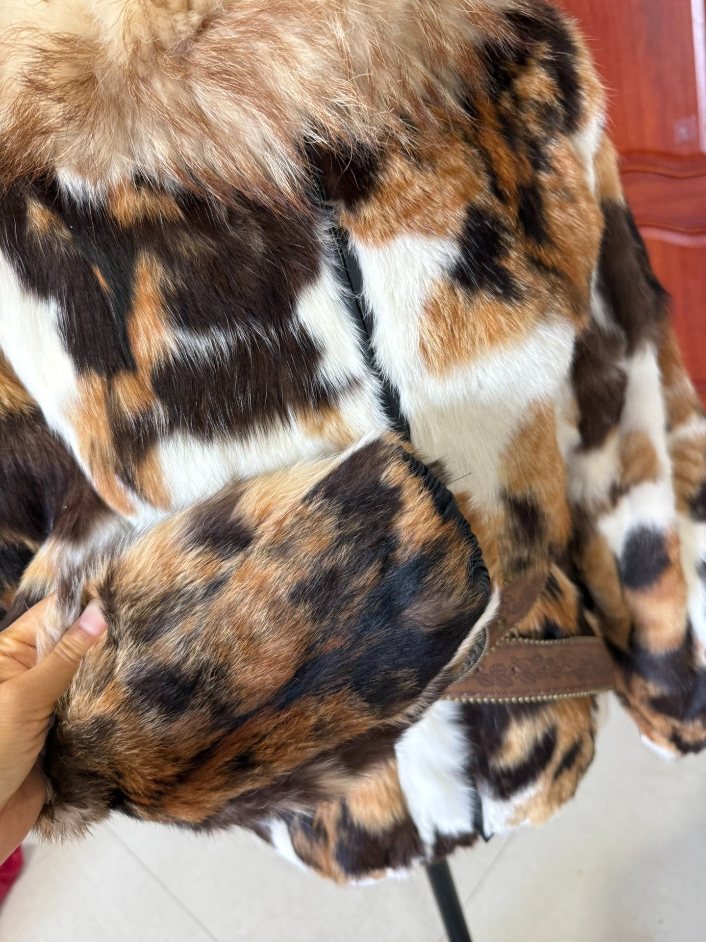 Vintage cow-print genuine fur coat