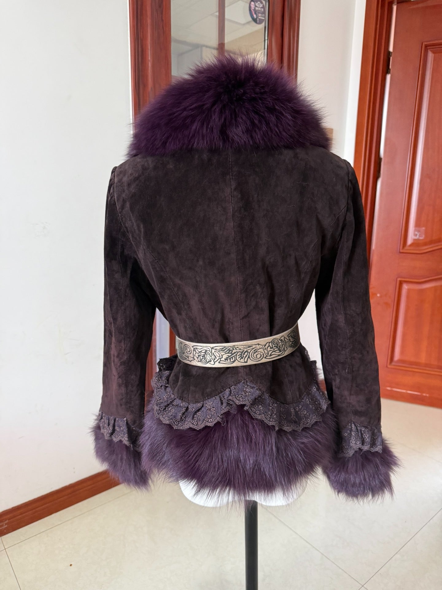 Vintage purple fox fur-collared coat