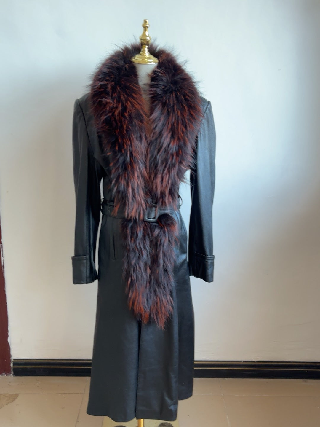 Vintage genuine leather long coat