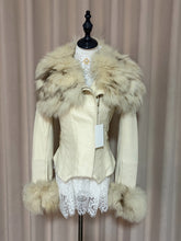 Vintage off-white genuine fur and leather short jacket
