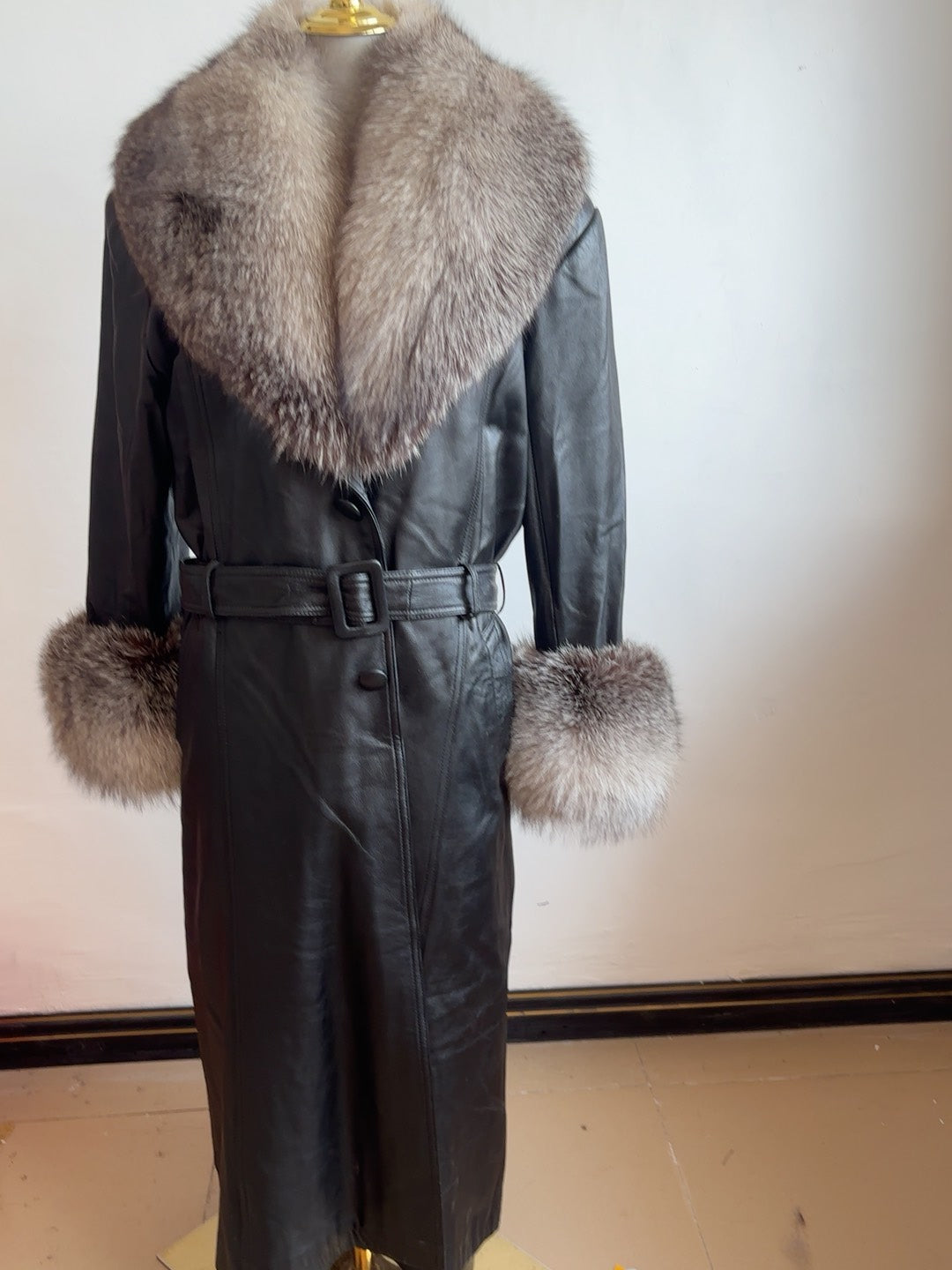 Vintage genuine leather long coat