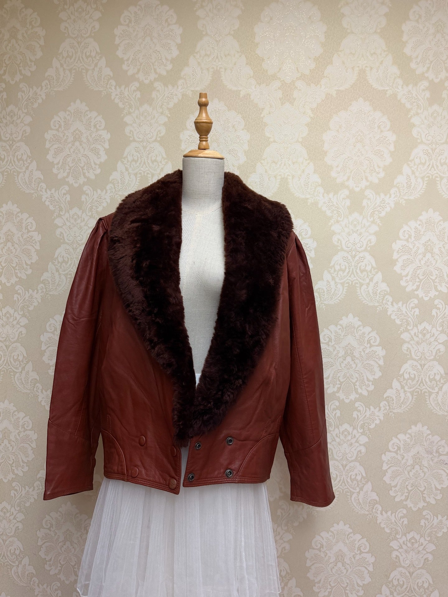 Vintage Burgundy Genuine Fur Coat
