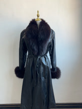 Vintage black genuine leather long coat