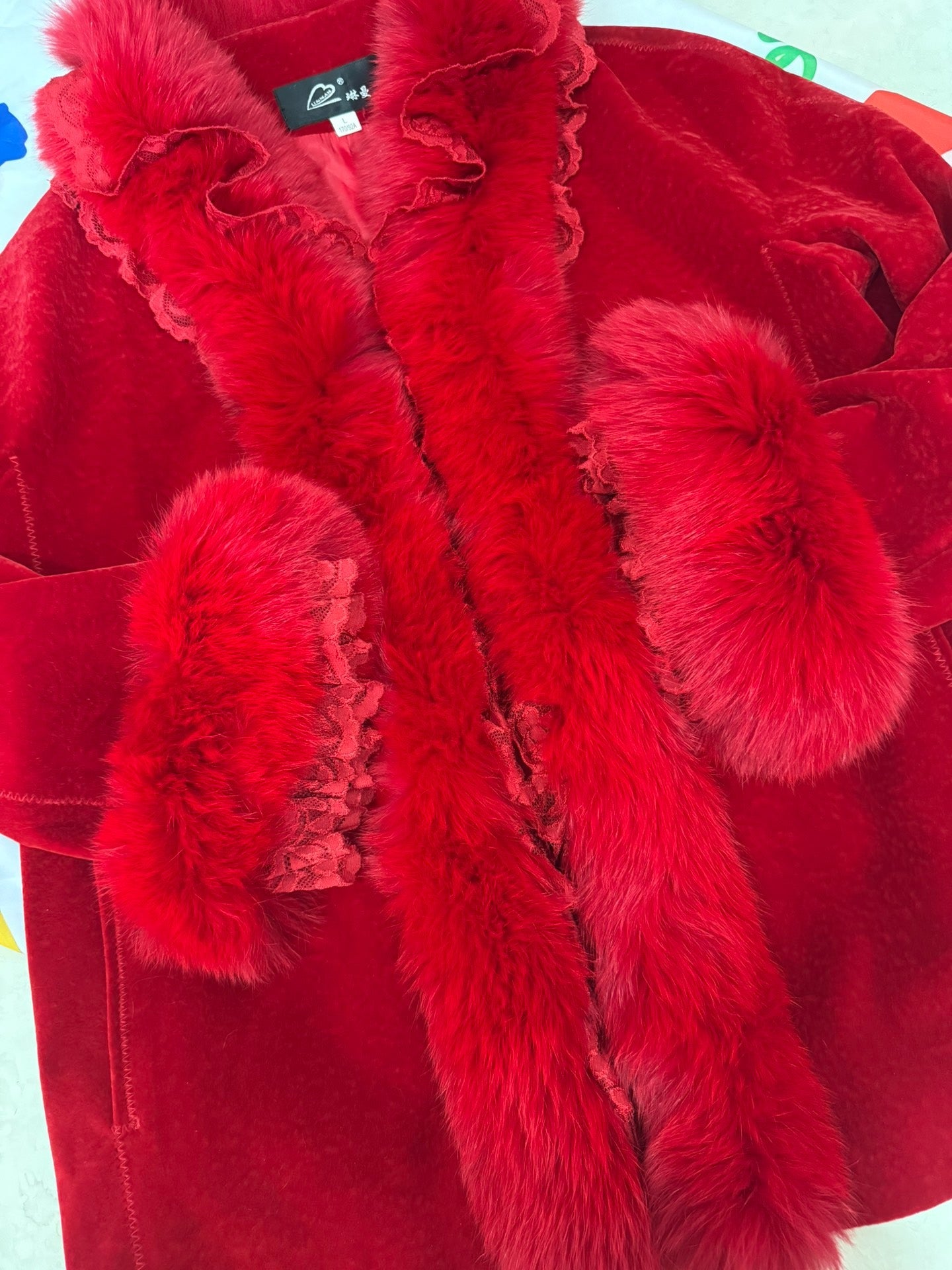 Vintage red real fur coat