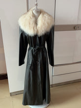 Vintage black genuine leather long coat