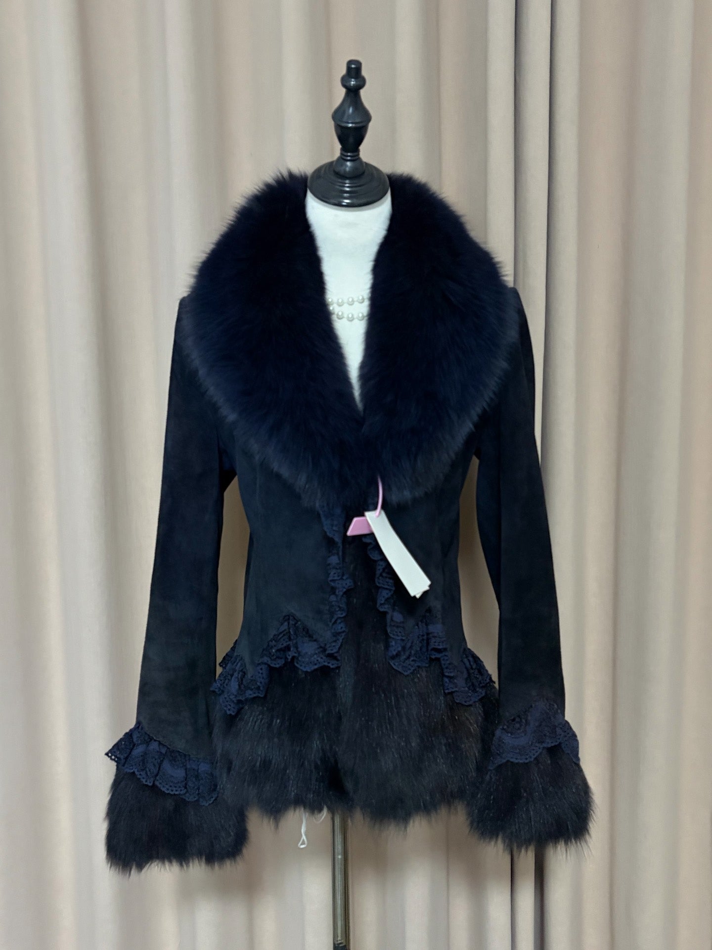 Vintage navy blue genuine fur coat