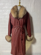 Vintage red genuine leather long coat