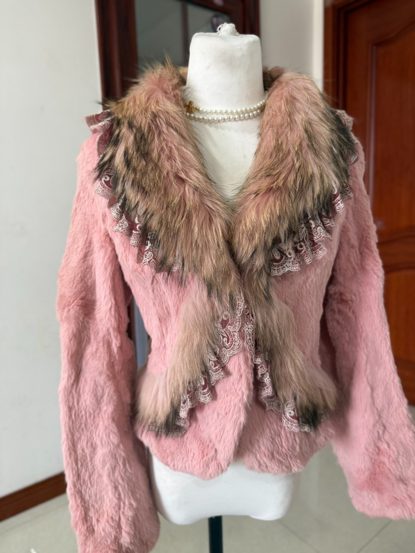 Vintage pink rabbit fur coat