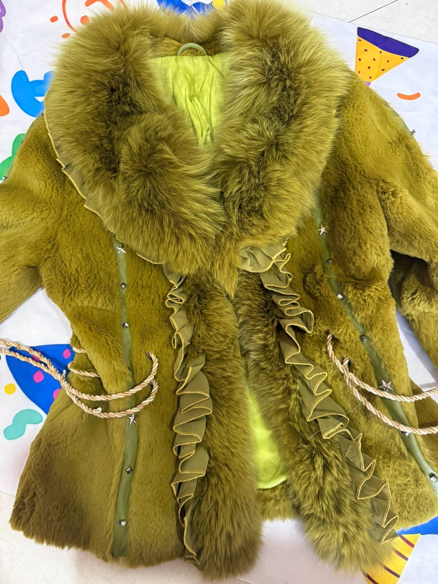 Vintage green genuine rabbit fur coat