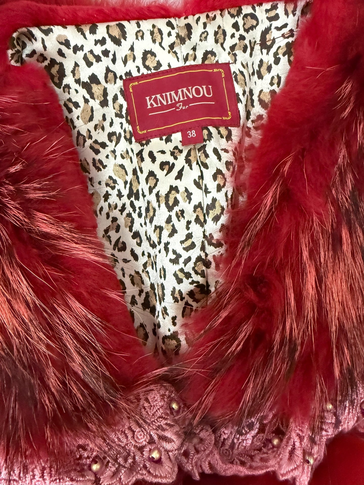 Vintage red rabbit fur coat