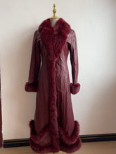 Vintage burgundy genuine leather long coat