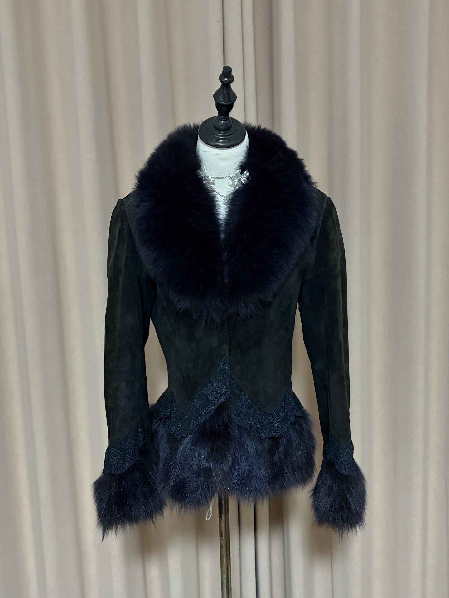 Vintage navy blue genuine fur coat