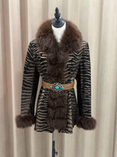 Vintage Zebra-pattern hot stamping genuine fur coat