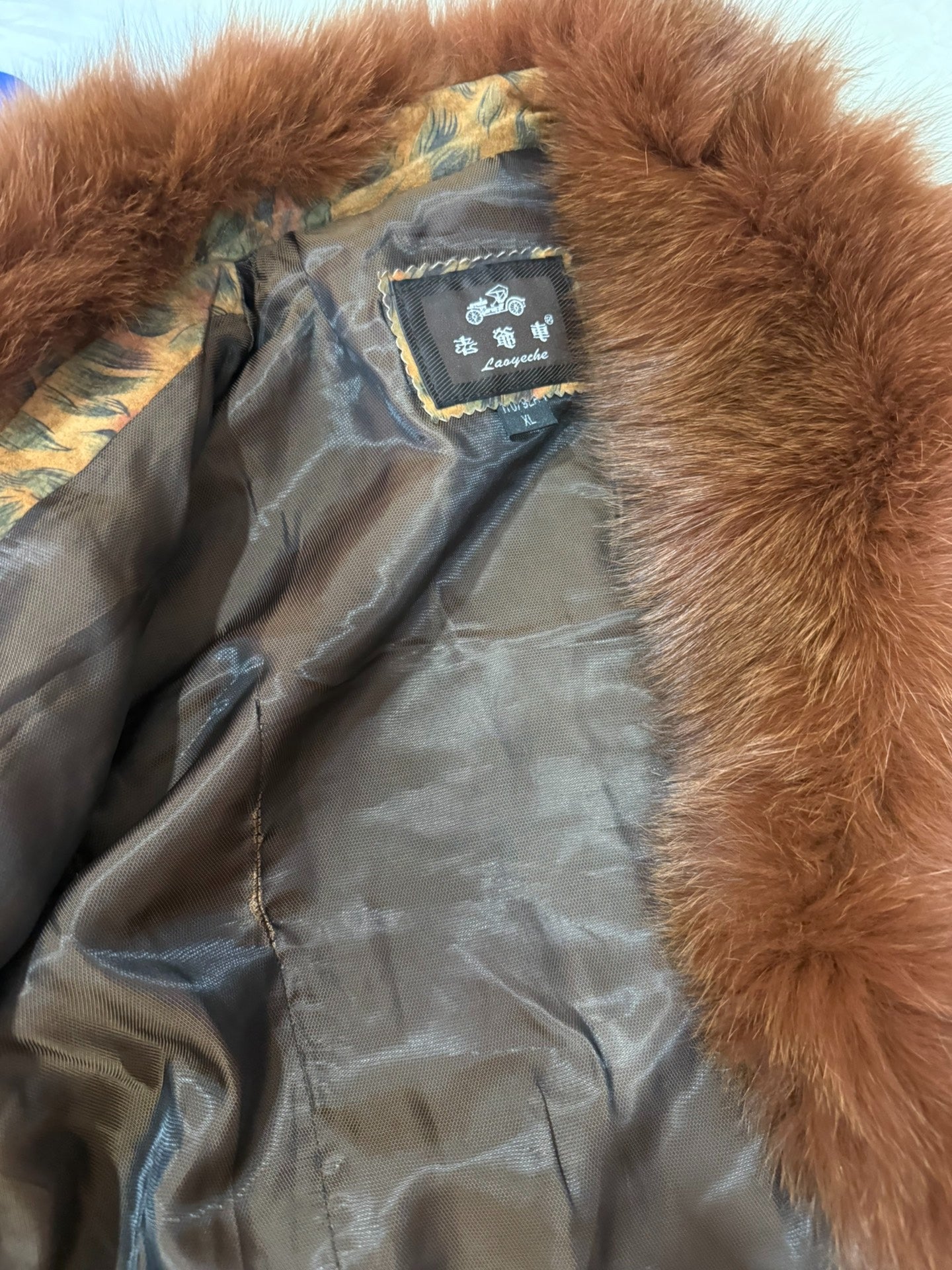 Vintage leopard-print genuine fur-collar coat