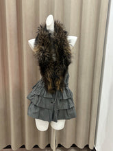 Vintage grey halter-neck genuine fur vest dress