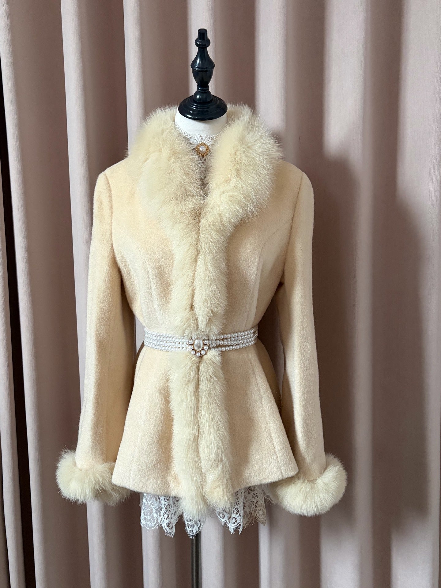 Vintage genuine fur coat, off-white
