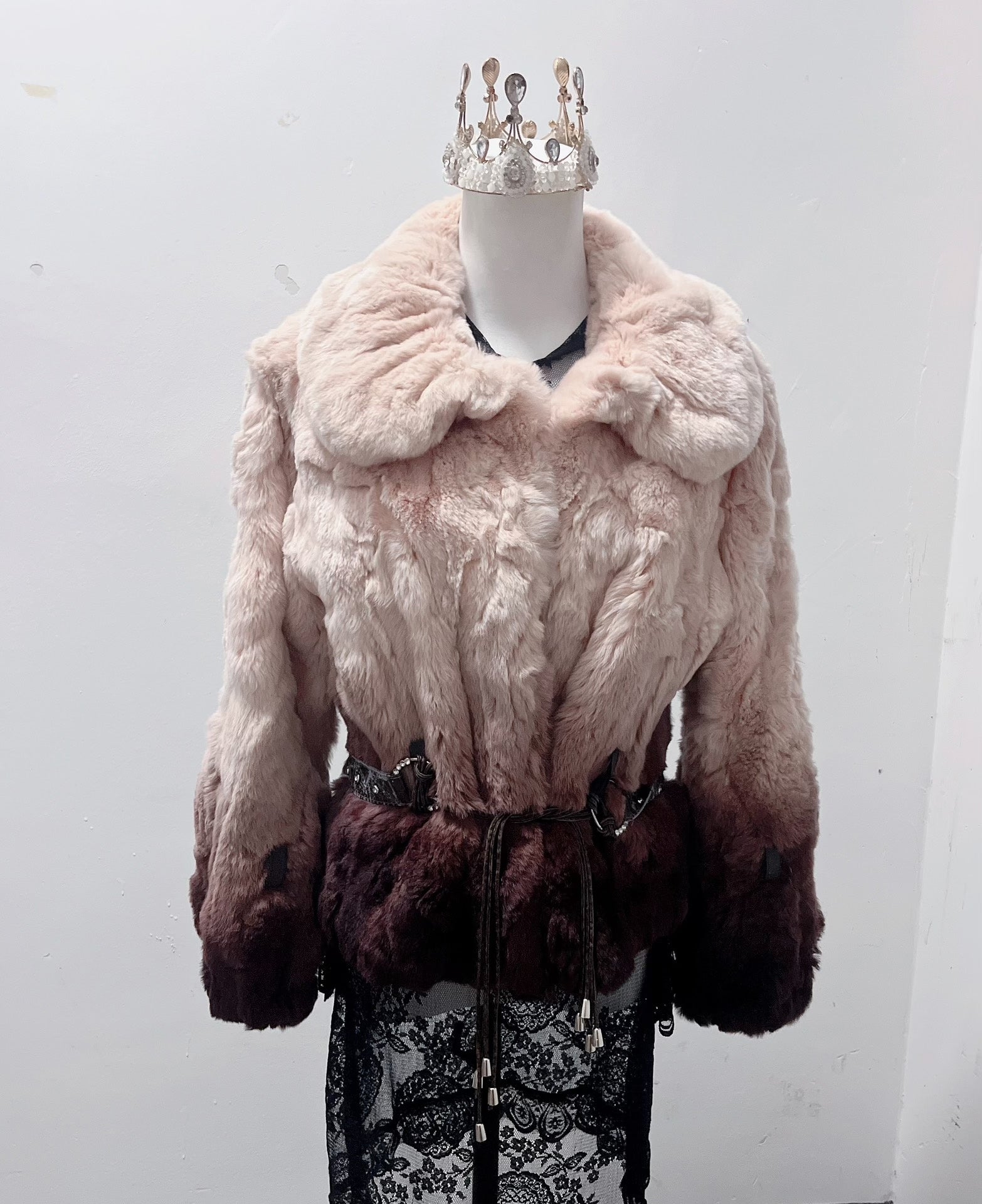 Vintage pinkish-brown genuine fur coat
