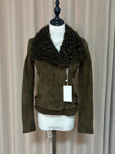 Vintage grass-green cropped leather jacket