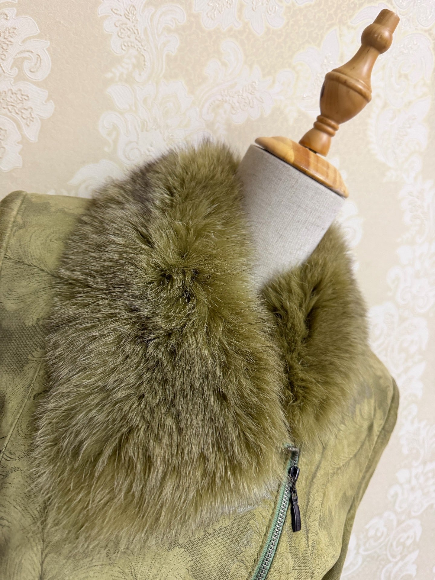 Vintage olive green genuine fur coat