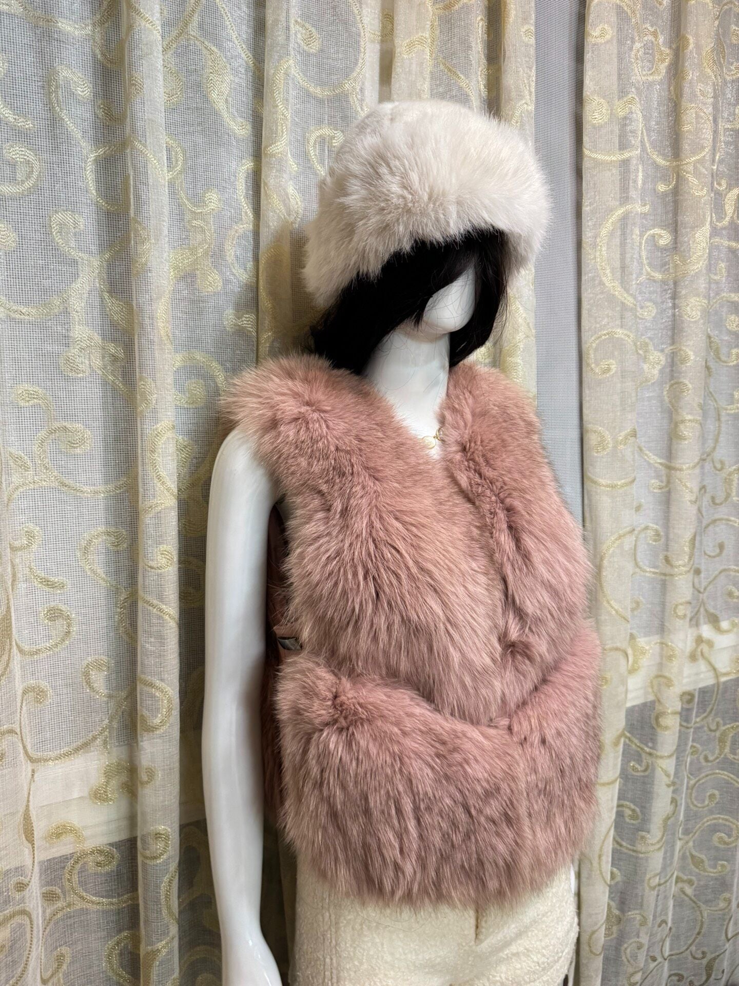 Vintage pinkish-purple genuine fur vest