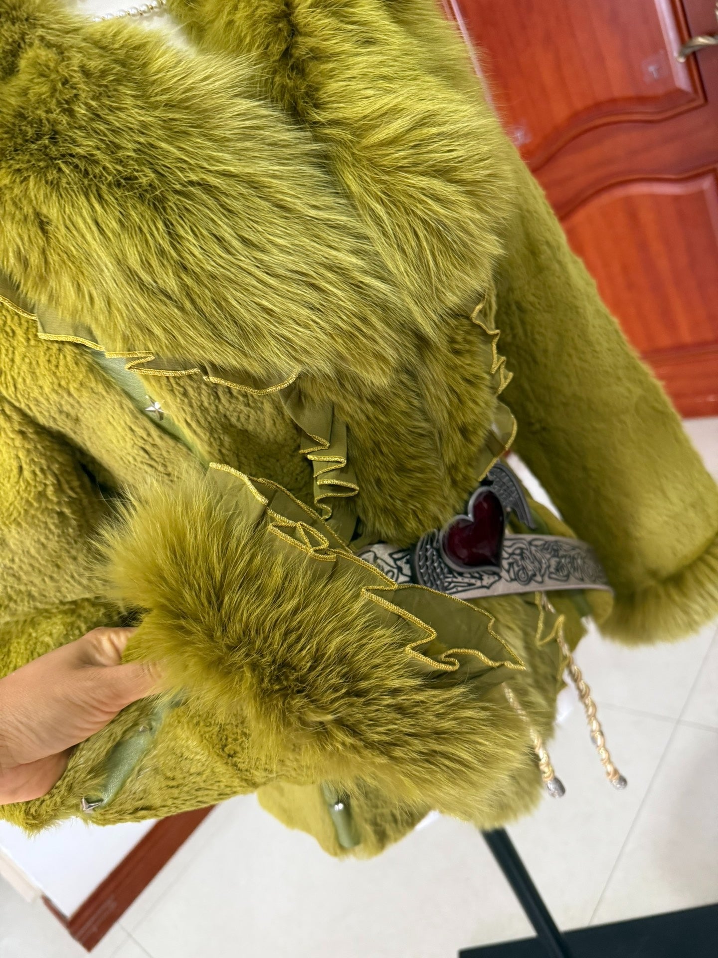 Vintage green genuine rabbit fur coat