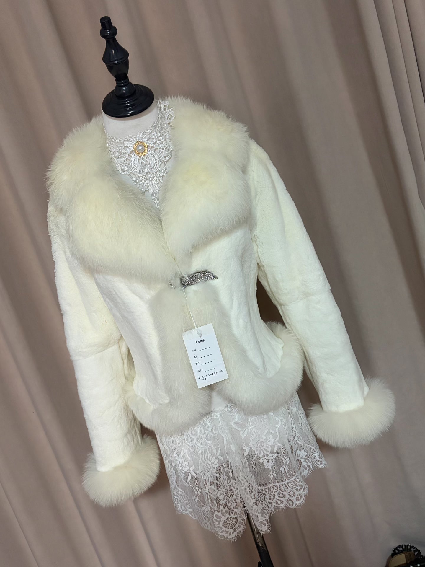 Vintage white genuine fur coat