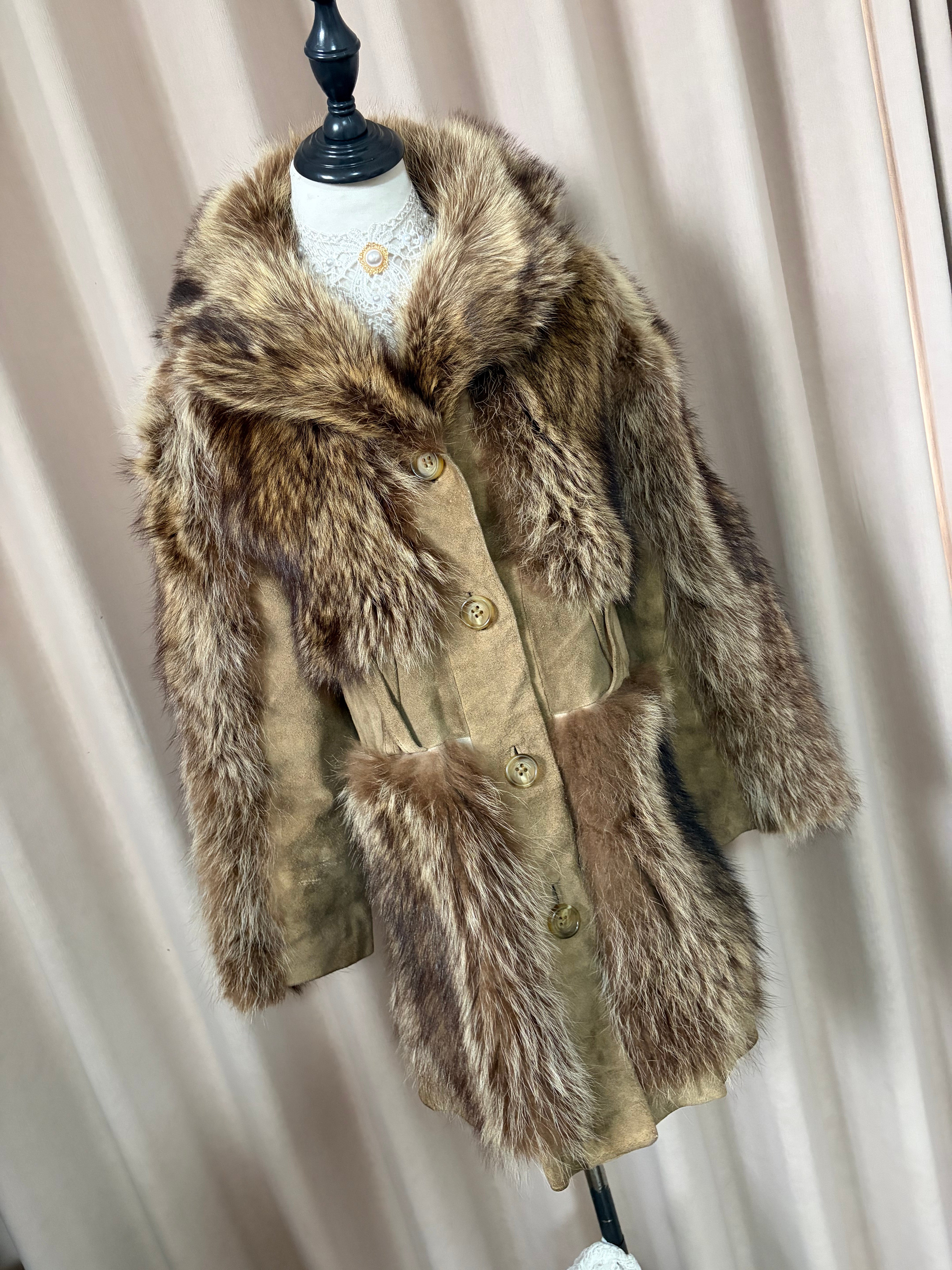 Vintage genuine fur and leather patchwork coat