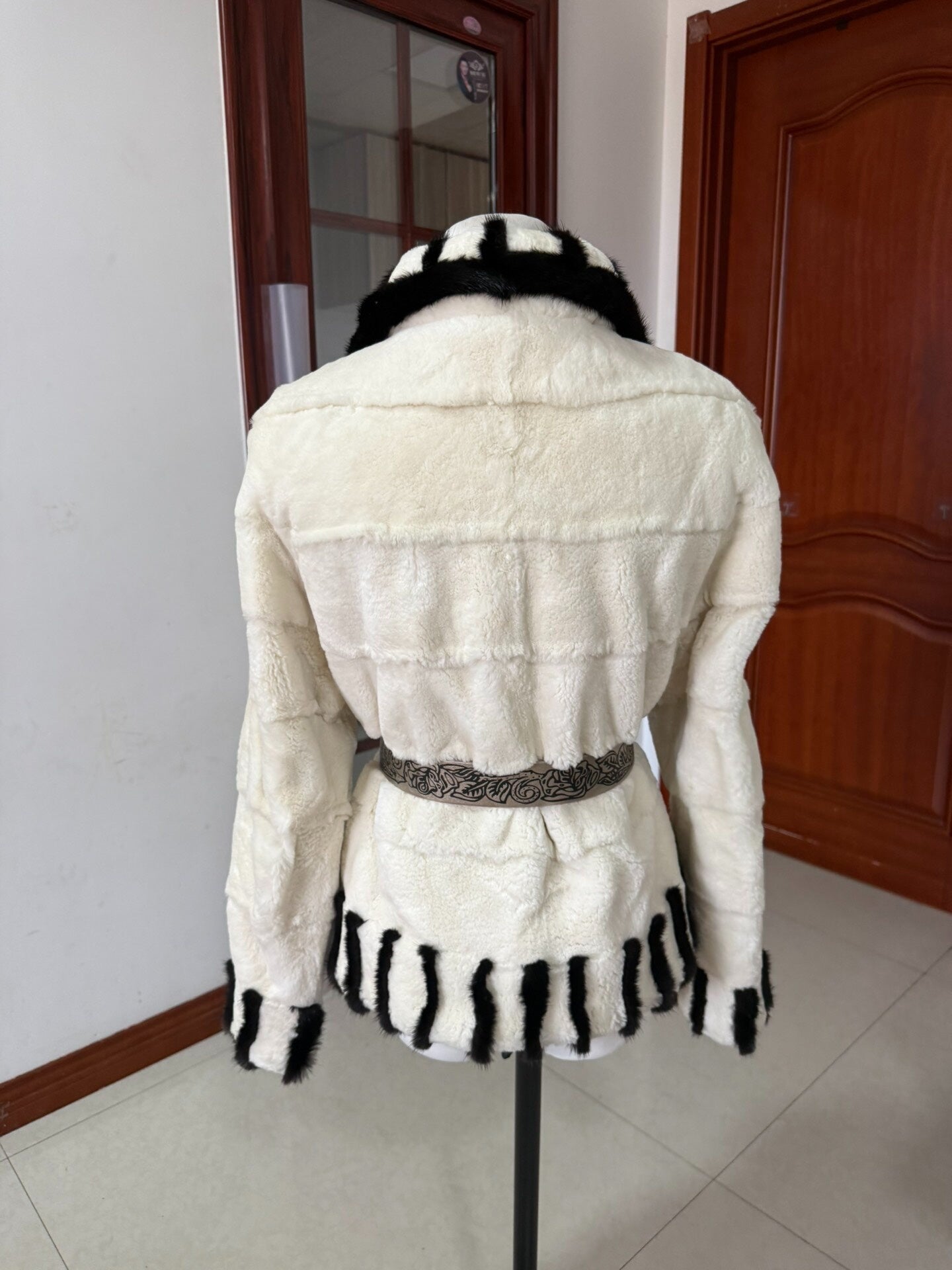 Vintage patchwork genuine fur coat with zebra print