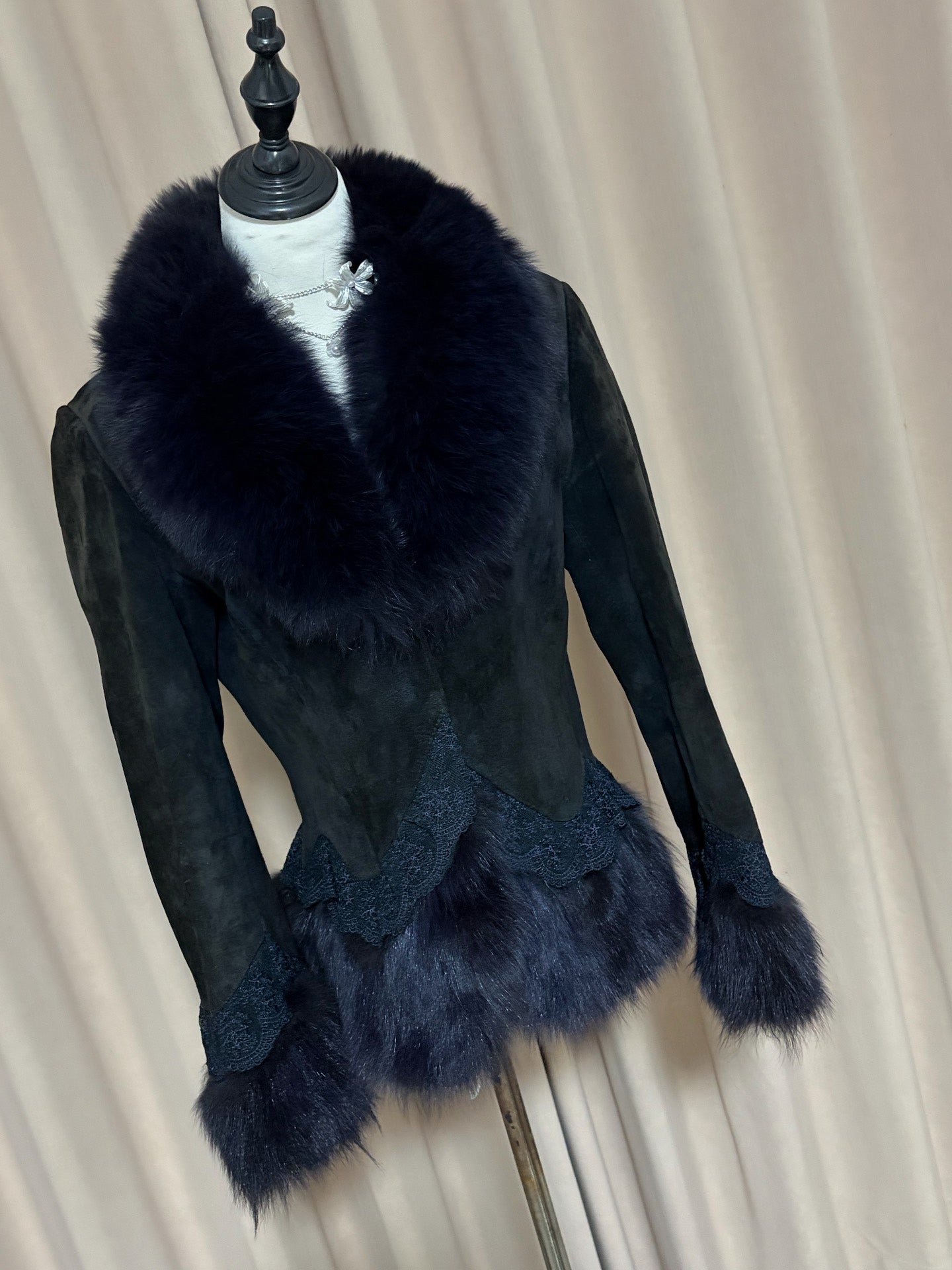 Vintage navy blue genuine fur coat
