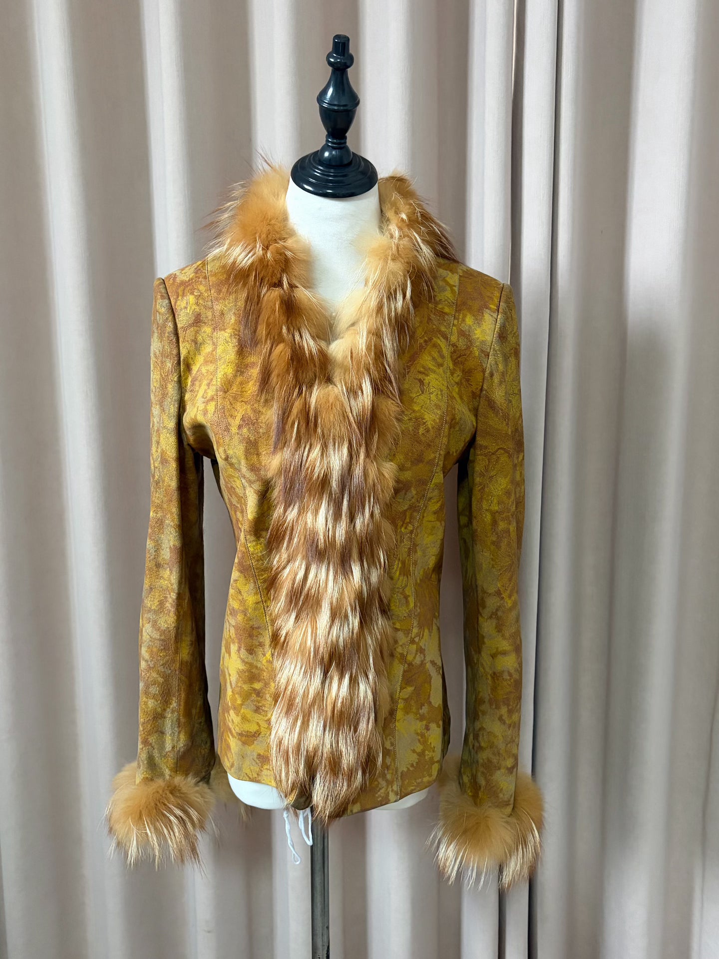 Vintage imported printed genuine leather and fur coat