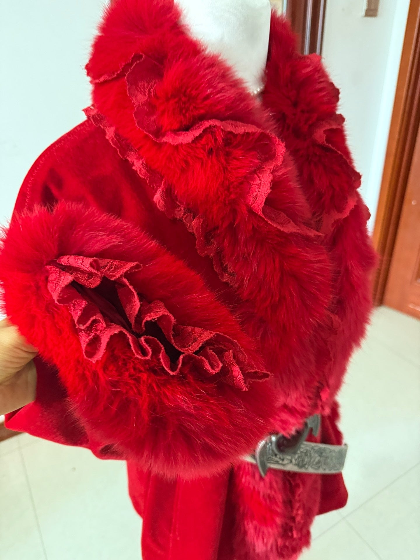 Vintage red real fur coat