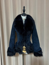 Vintage navy blue genuine fur coat