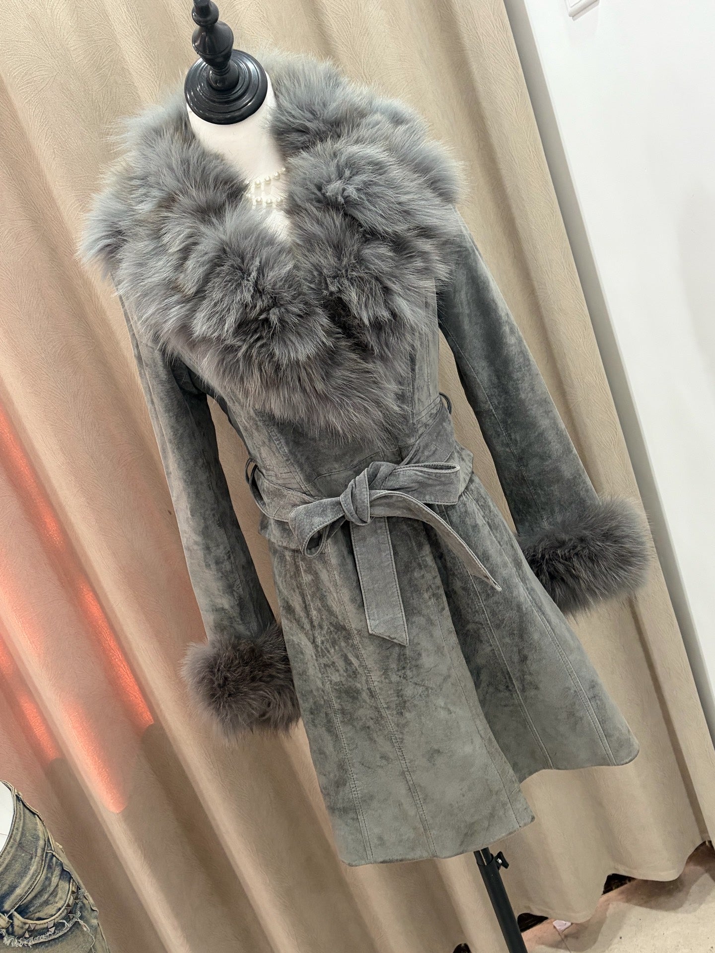 Vintage grey fox fur coat