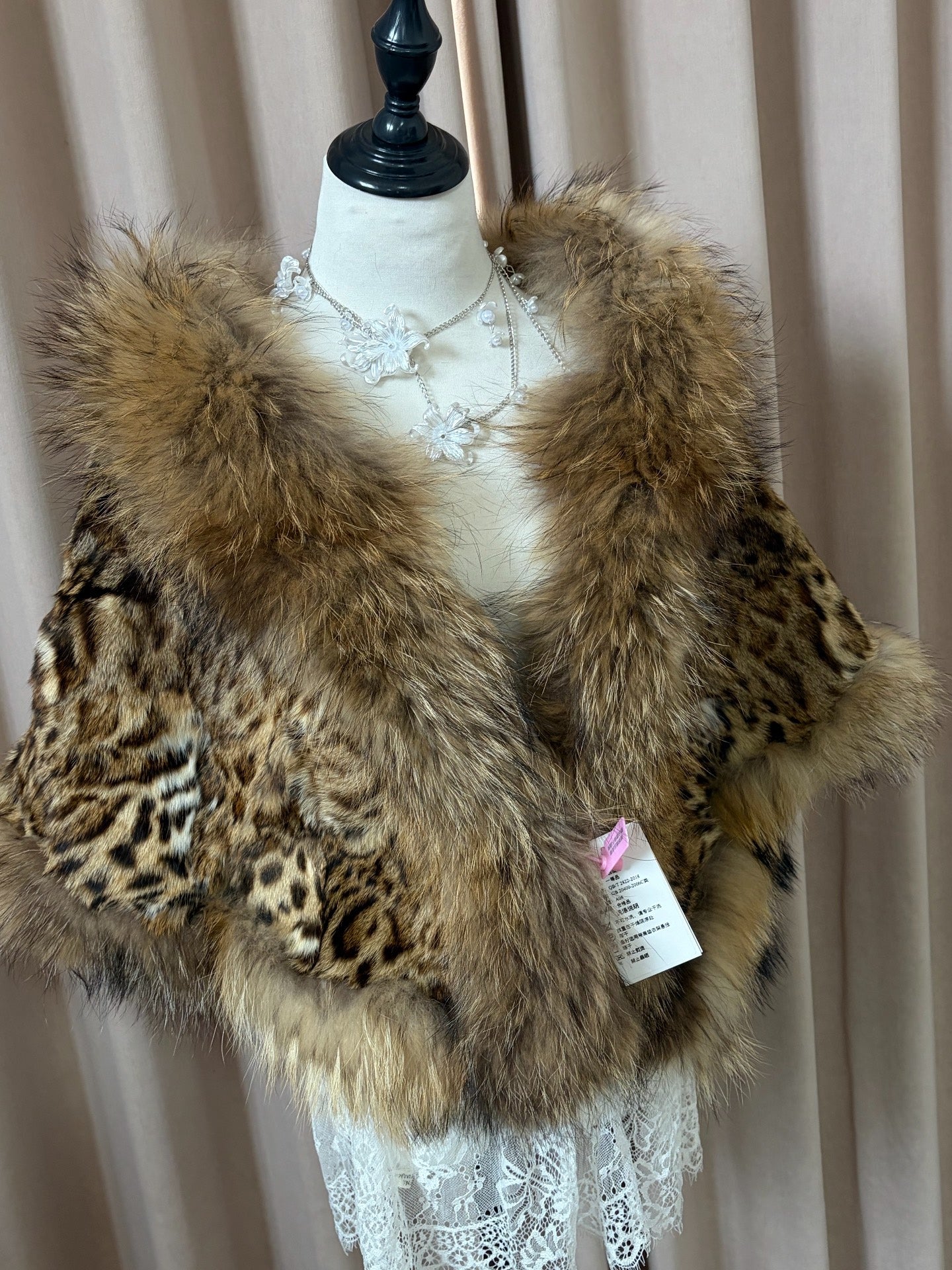 Vintage leopard-print genuine fur cape/coat
