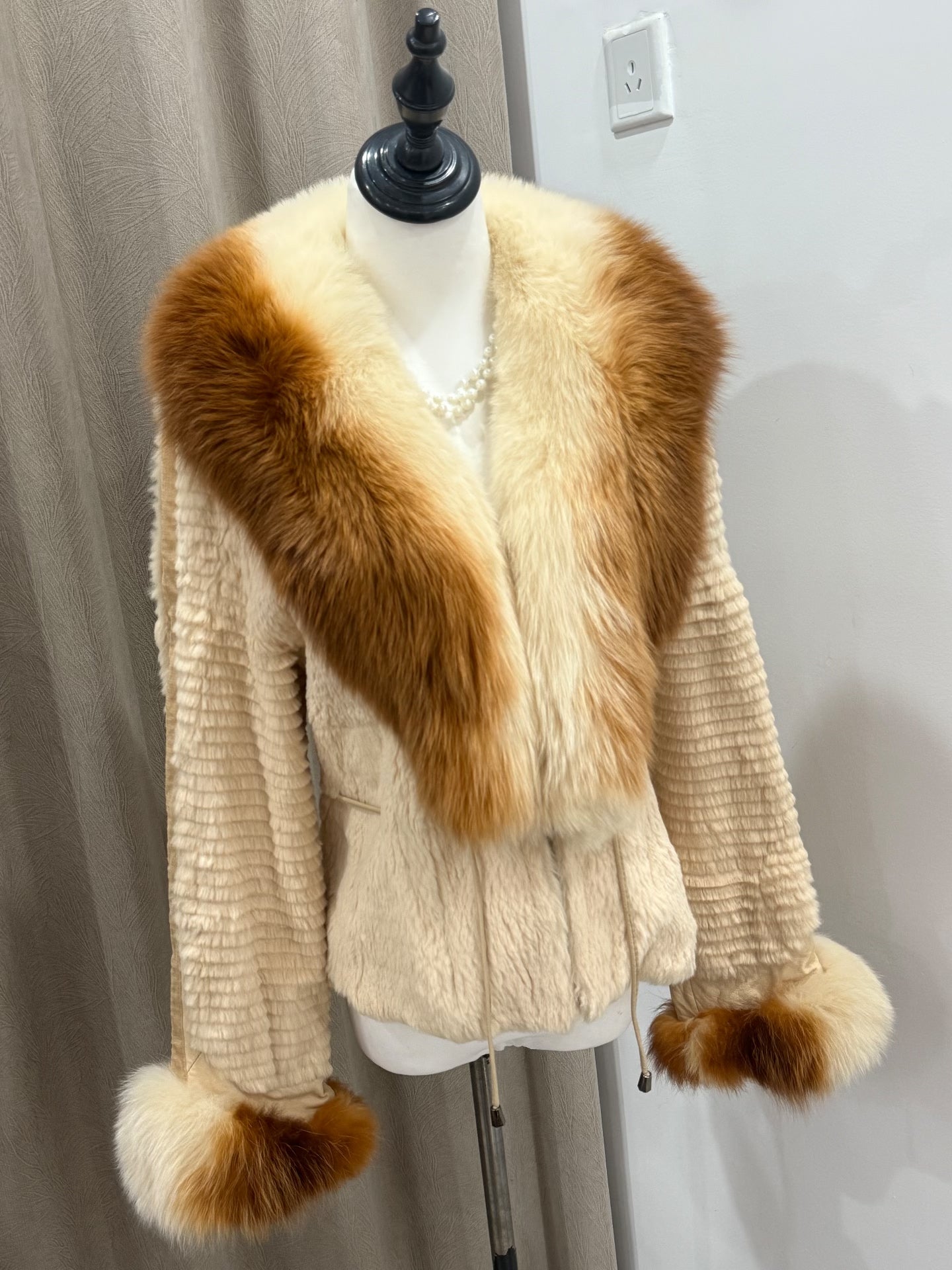 Vintage creamy-white genuine fur coat