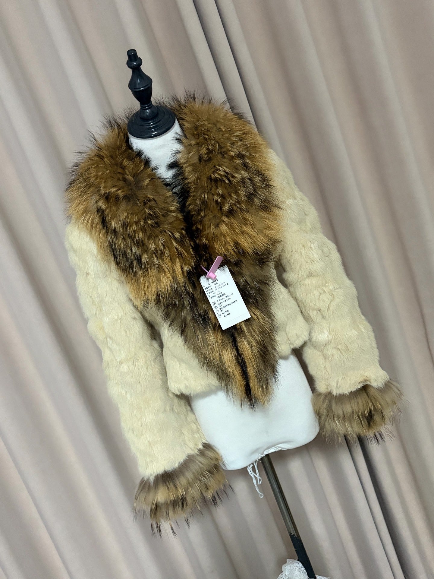 Vintage off-white genuine fur coat