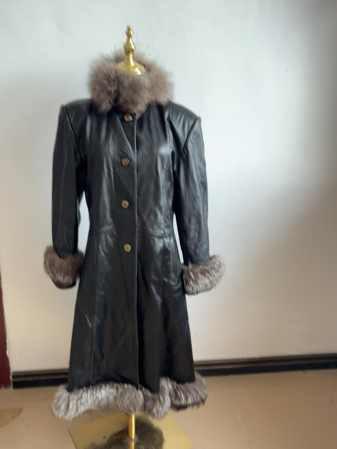 Vintage genuine leather long coat