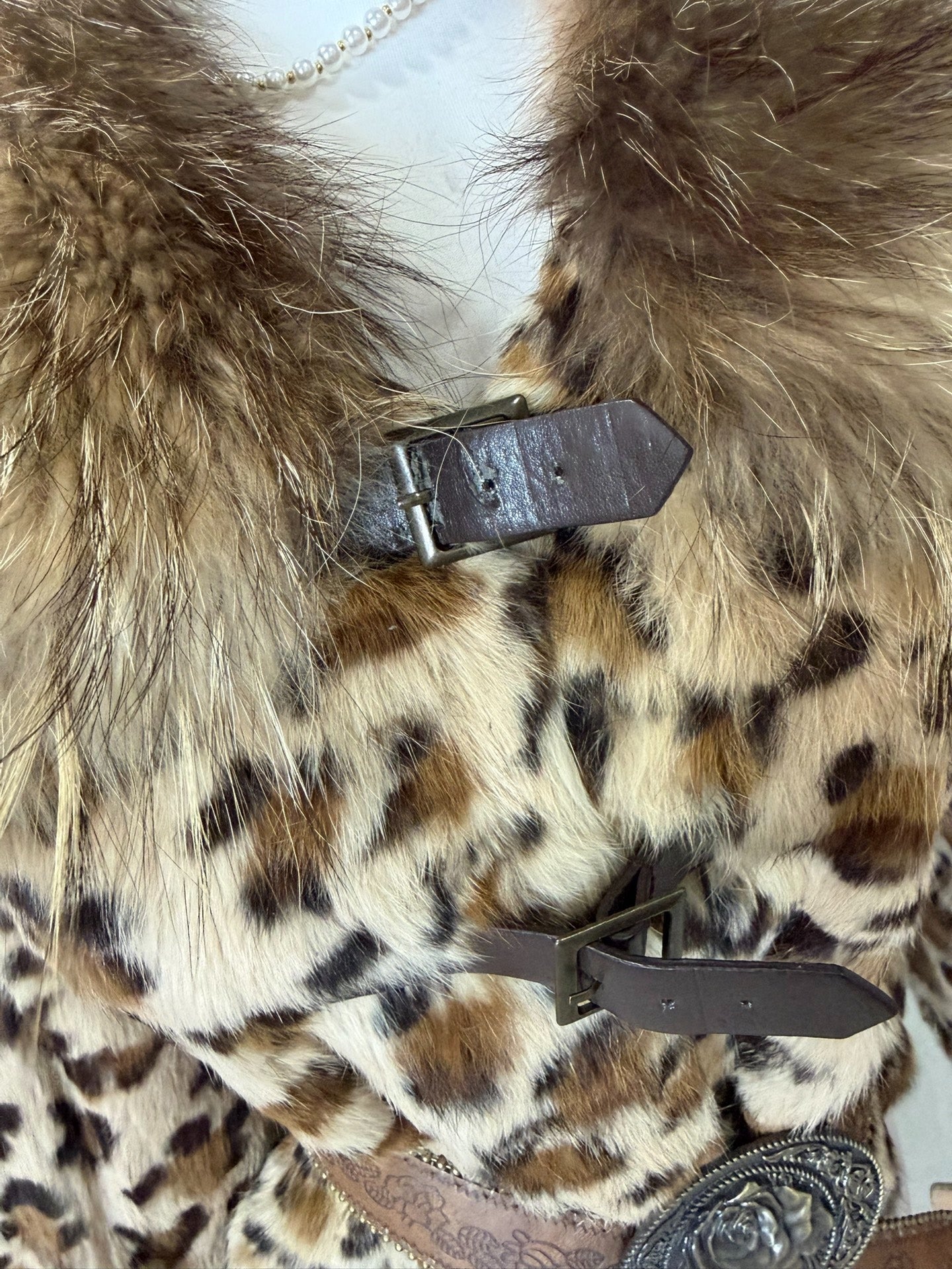 Vintage leopard-print rabbit fur coat