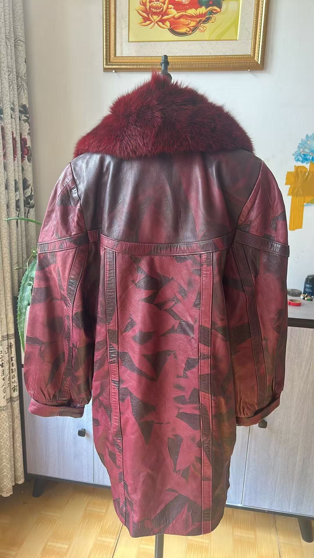 Vintage genuine leather long coat