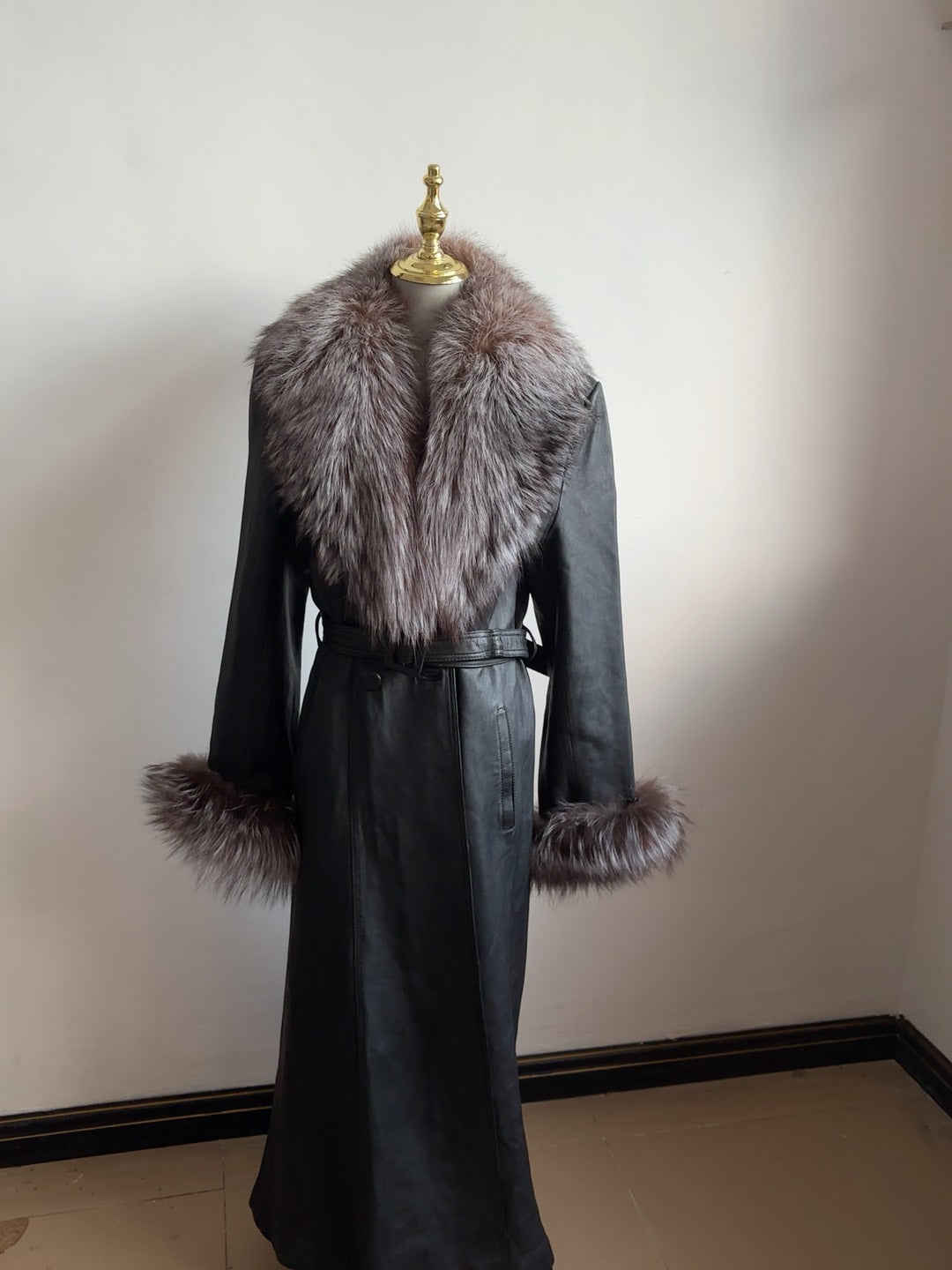 Vintage genuine leather long coat